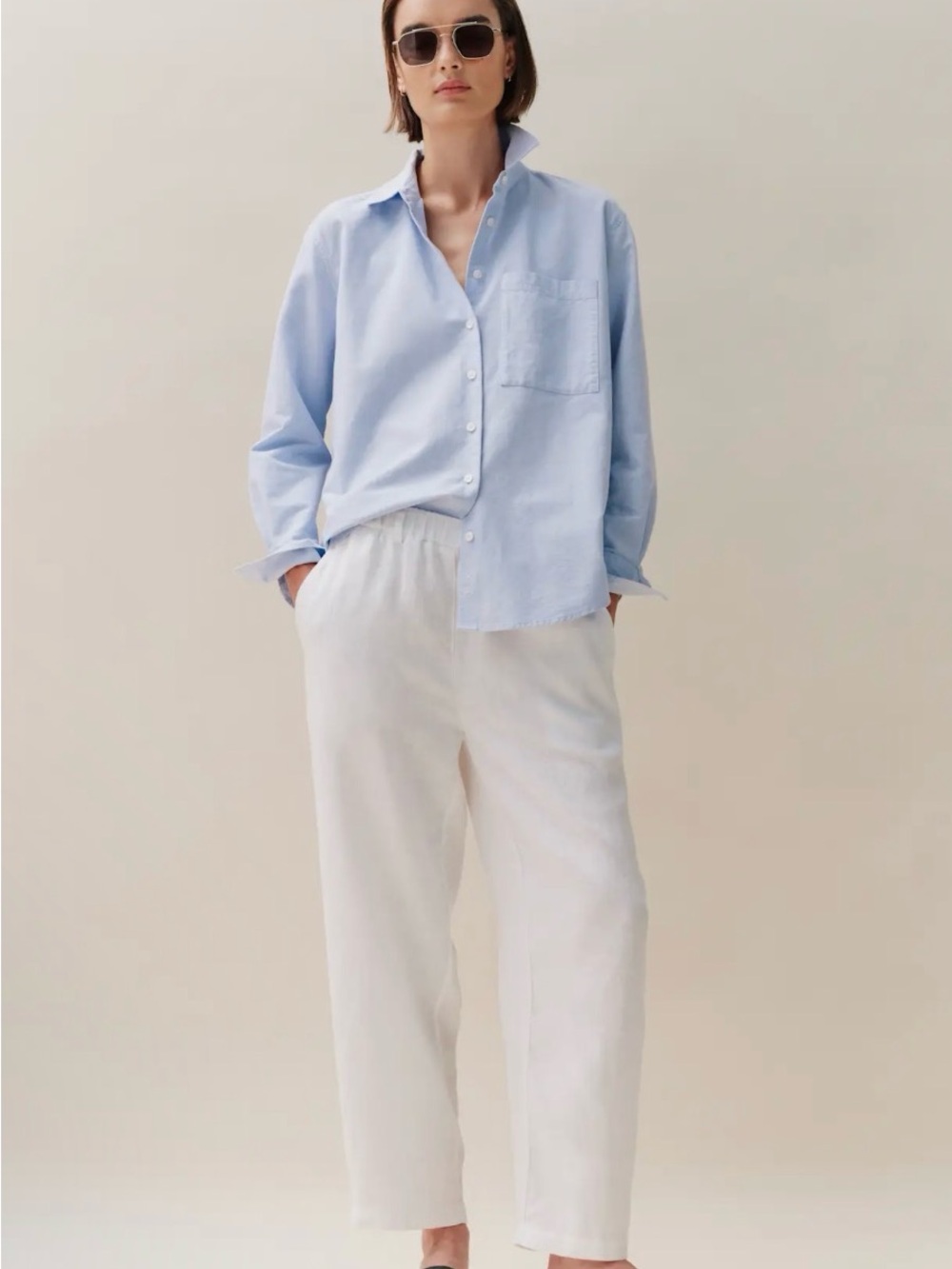 Quince White Cropped Elastic-Waist Pants - Picture 2 of 7
